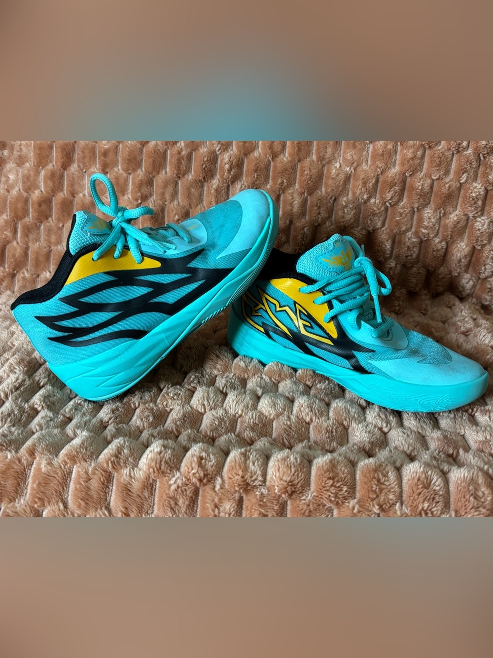 Puma Kids Aqua Teal and Yellow Athletic Sneakers